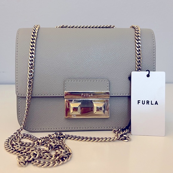 Furla Handbags - NWT FURLA Bella Mini Chain Leather Crossbody or Shoulder Bag, RARE Marmo c color